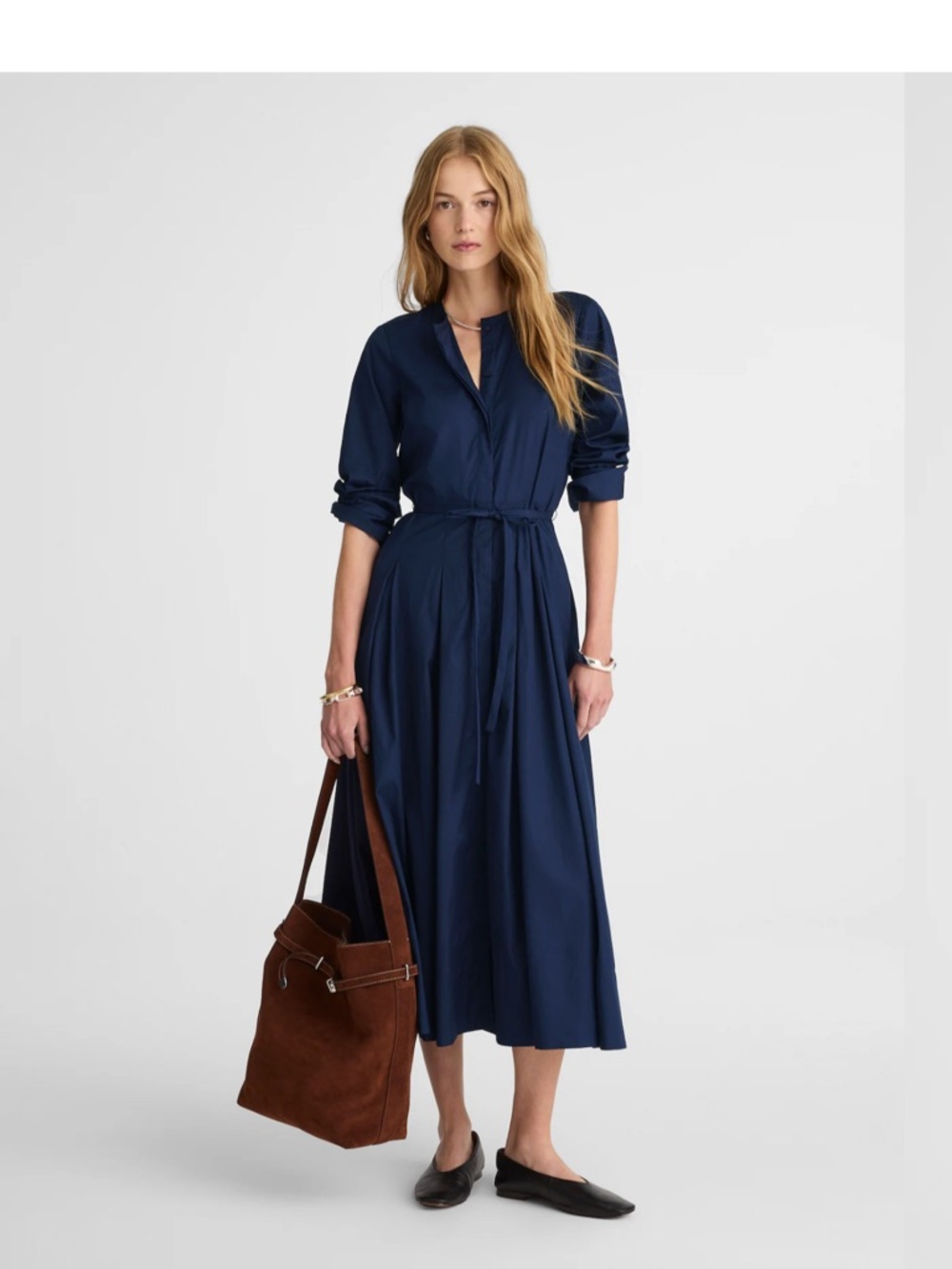 Madewell NWT tie waist midi Shirtdress in midnight navy women’s size 2